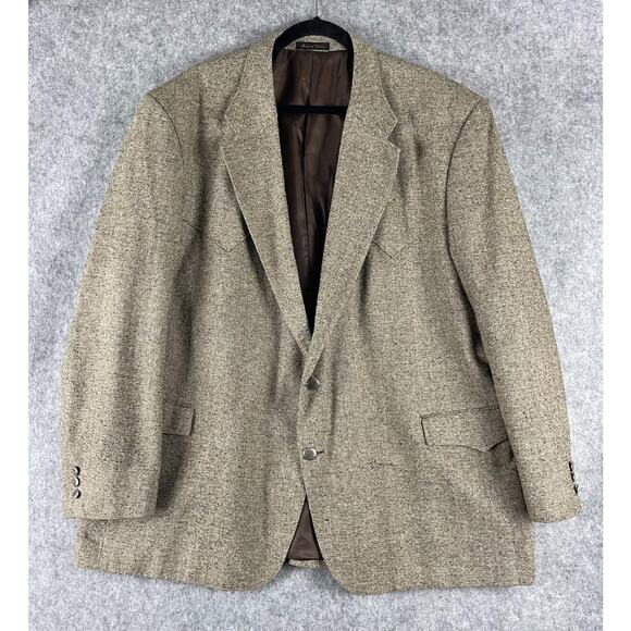 Circle S 100% Silk Tweed Western Blazer Sport Coat Mens 52R Tan Rodeo Cowboy - Picture 1 of 16
